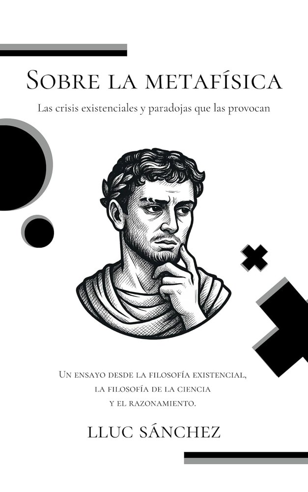 Cubierta del libro Sobre la metafísica, de Lluc Sánchez, con el busto de un filósofo pensativo